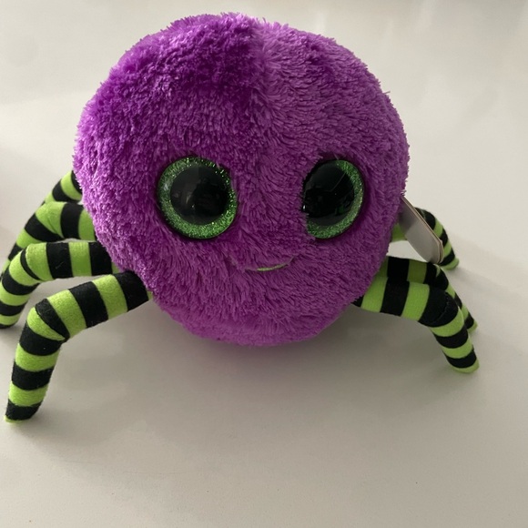 Beanie Babies Other - Ty Beanie Boos CRAWLY the Halloween Purple Spider 6" Stuffed Animal Toy Tag Flaw